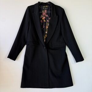 Isabel Marant Wool Coat Womens 42 Black Excellent Floral Lining Tailored Fitted